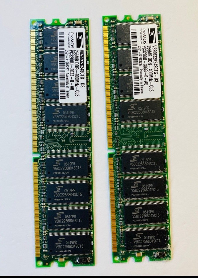 256MB DDR-4MHz CL3 PC3200U - 3033-0 A0 ProMOS Memory Ram (2x256MG)
