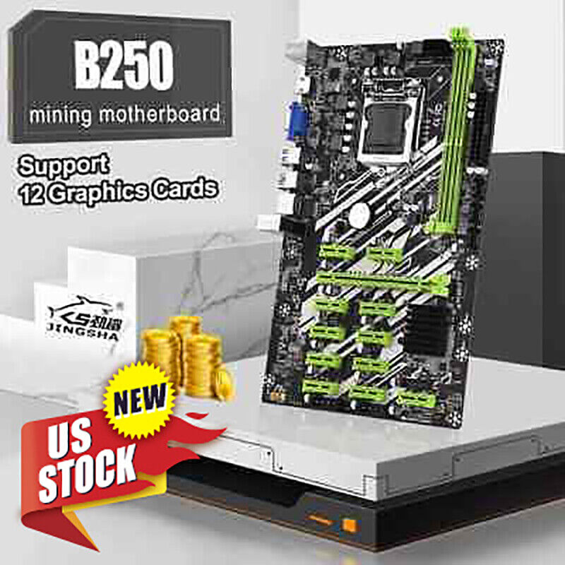 B250 Mining Machine Motherboard 12GPU 12PCI-E 16X LGA1151 DDR4 RAM SATA3.0 Miner