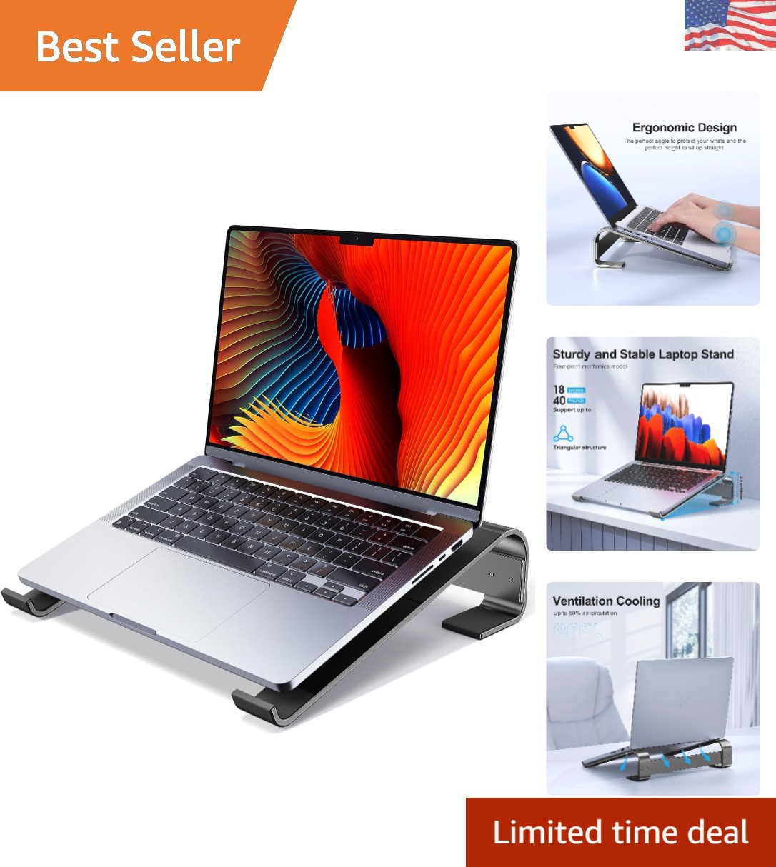 Sturdy Aluminum Laptop Cooling Stand - Compatible with MacBook, Dell, HP, Lenovo