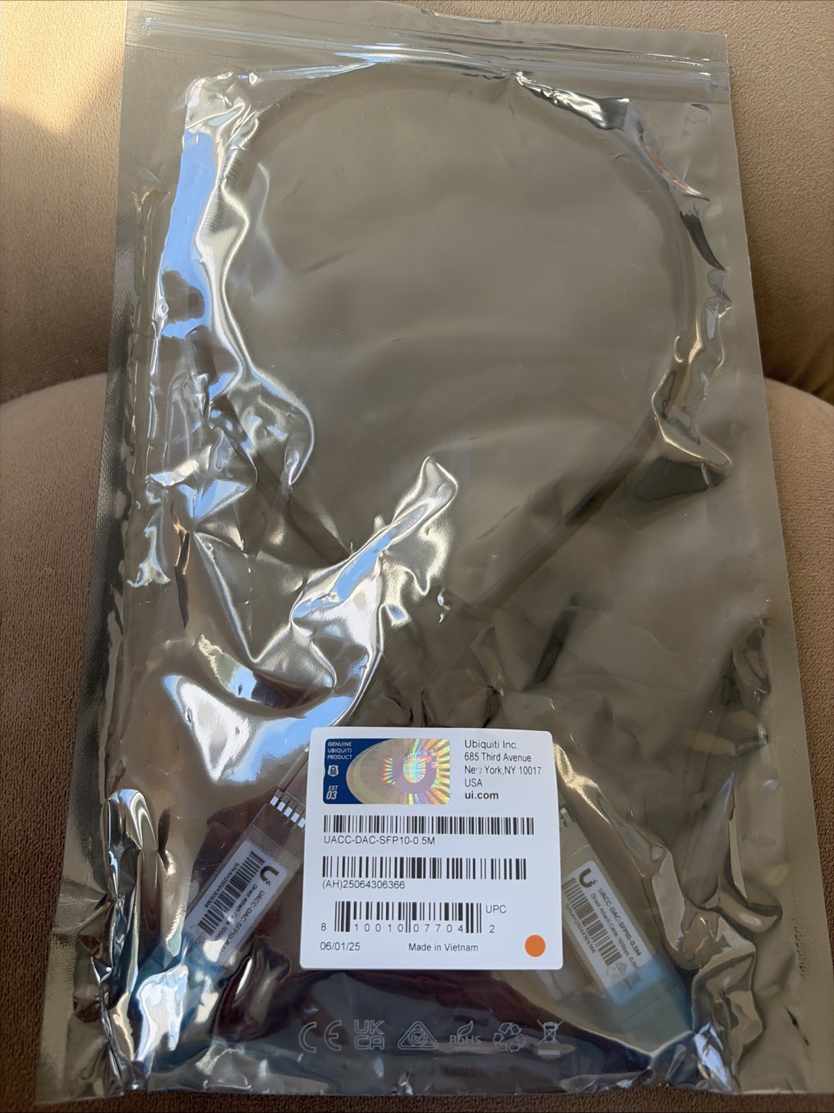 Ubiquiti UACC-DAC-SFP10-0.5M 10Gbps SFP+ Direct Attach Copper 0.5m New Sealed