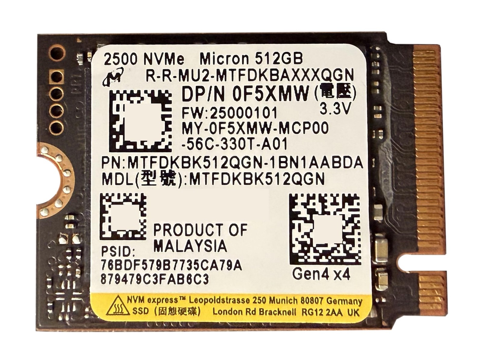 Micron 2500 512GB M.2 2230 NVMe SSD PCIe Gen4 x4 Internal Solid State Drive