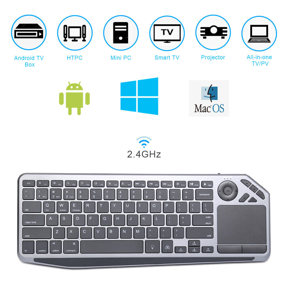 2.4G Wireless TV Backlit w/Touchpad Keyboard For PC Windows Android iOS Mac iPad