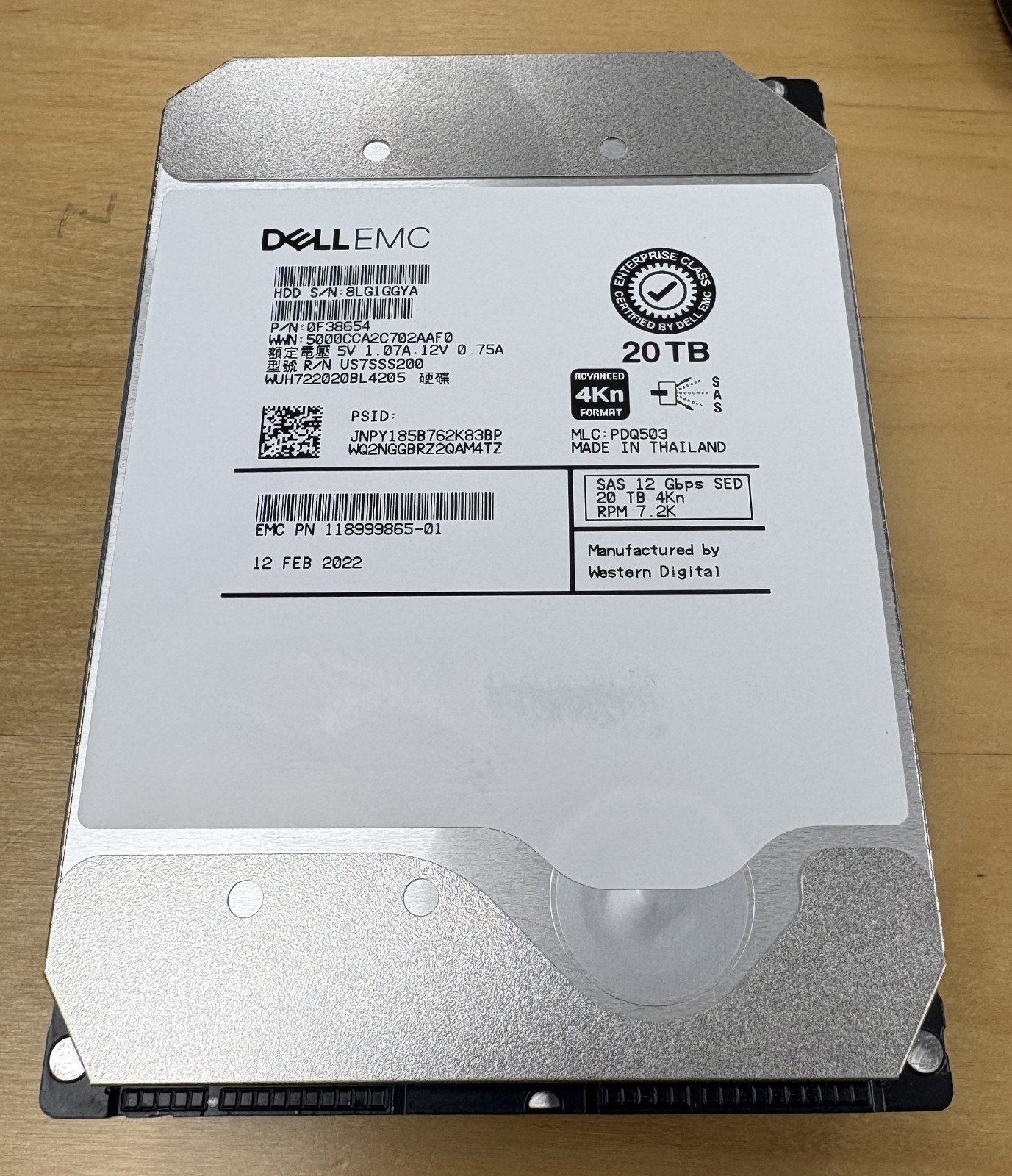 GENUINE DELL EMC 20TB 3.5 7.2K 12GBPS SED SAS / 118999865-01 / WUH722020BL4205