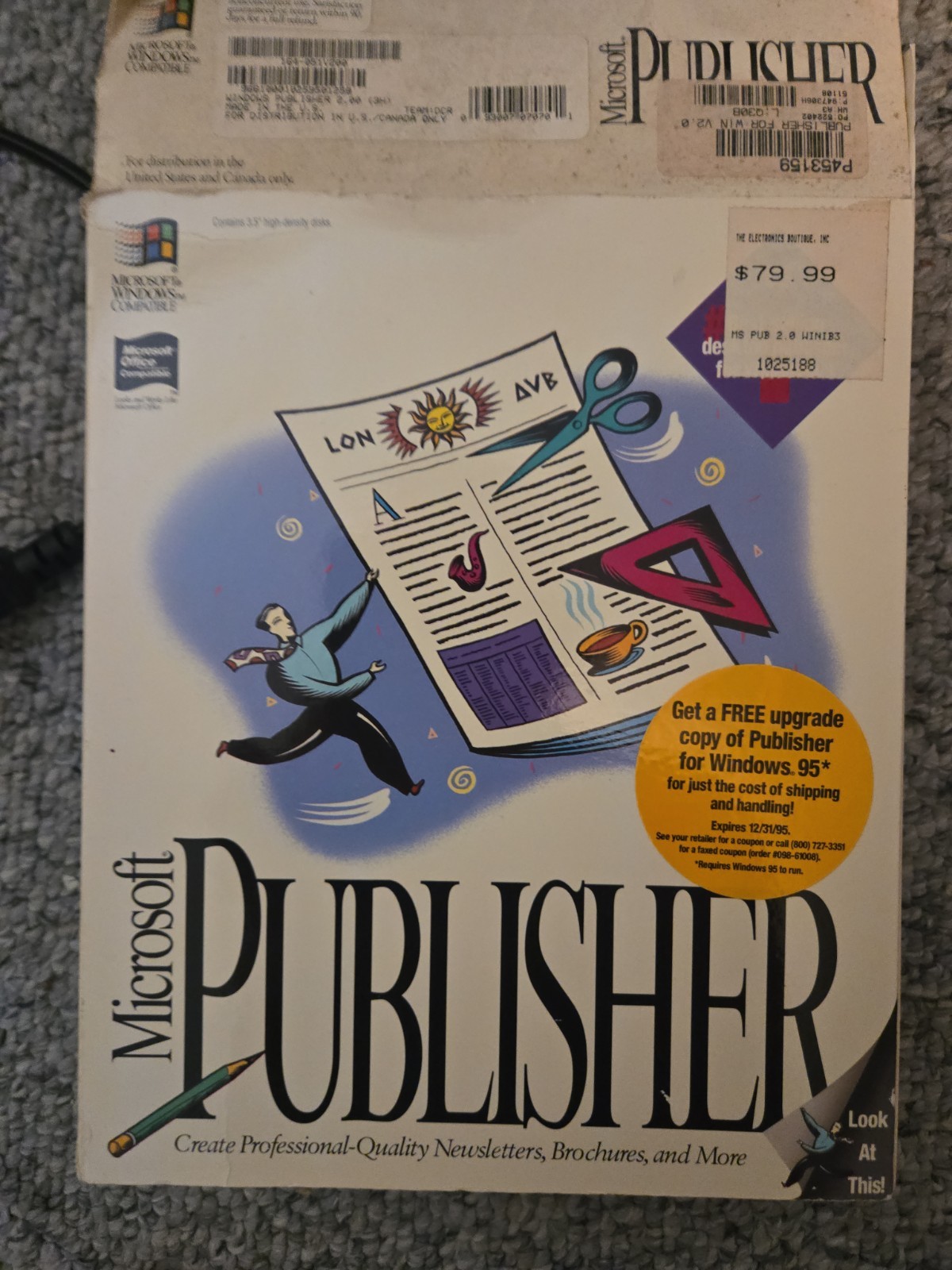 Microsoft Publisher Windows 3.5” Floppy Disks Software Version 2.0 Vintage W Box