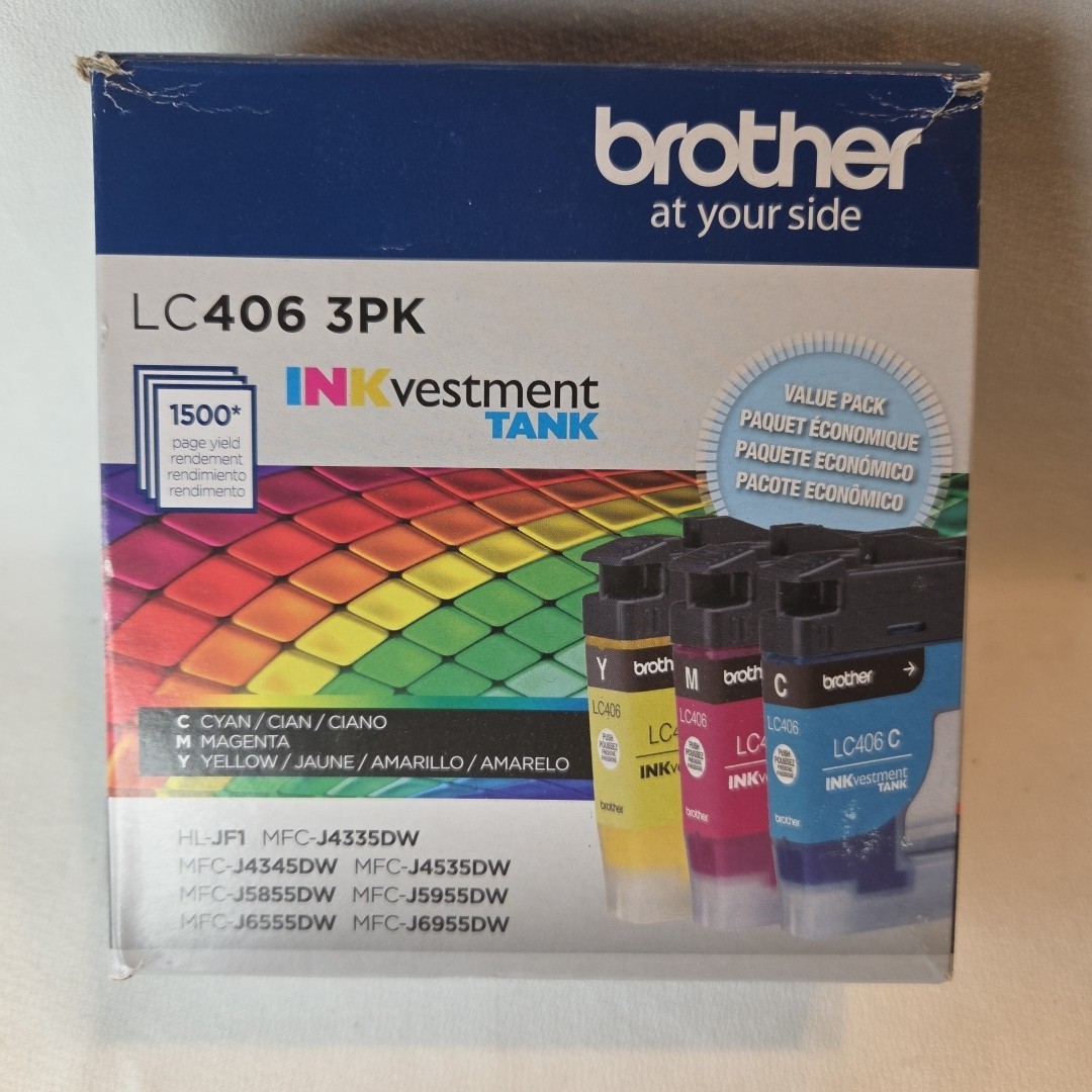 NEW OEM - BROTHER LC406 3-PACK COLOR Ink Cartridges - LC4063PKS - Ugly Box 2027