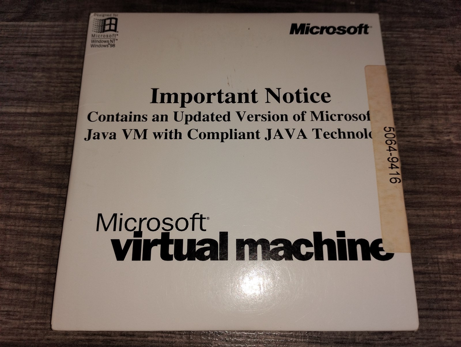 Microsoft Virtual Machine JVM PC CD-ROM 1999 MS Java VM for Windows 95/98/NT