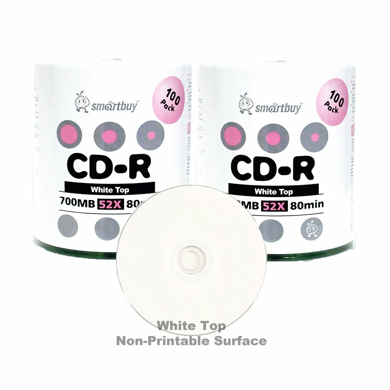 200 Pcs SmartBuy Blank CD-R CDR 52X 700MB/80Min White Top Surface Record Disc
