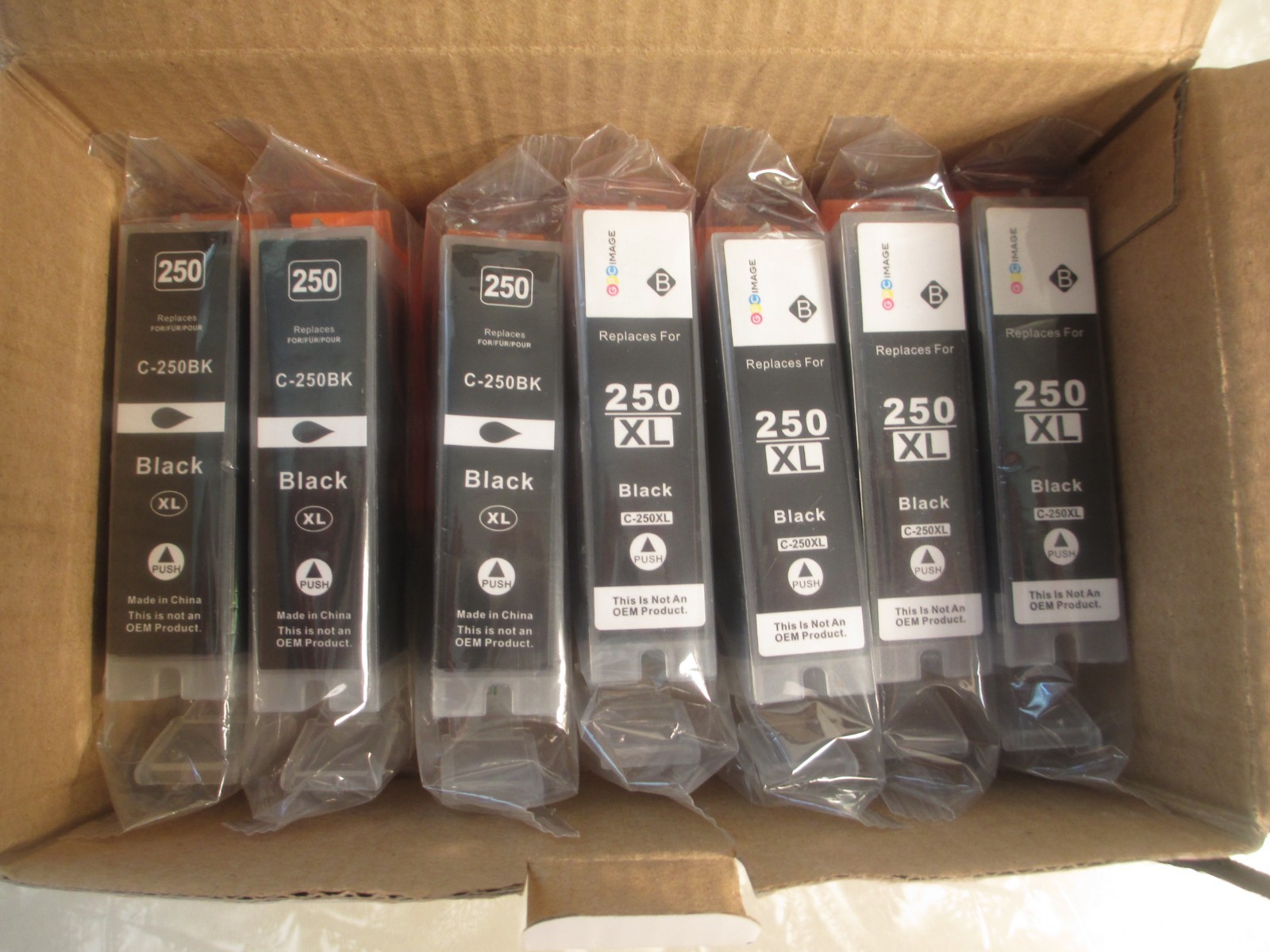 (7) C-250 BK XL Black Ink Printer Cartridge lot  Canon Compatible, NEW C-250BK