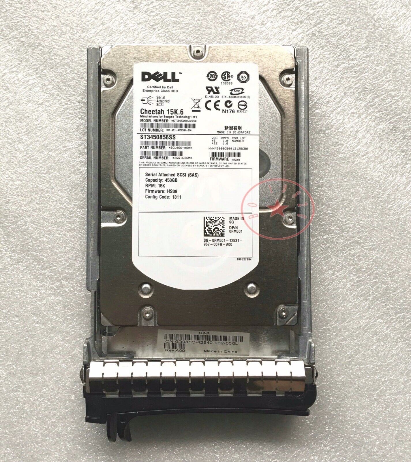 Dell FM501 0FM501 450GB 15K RPM 3Gb/s 16MB 3.5" SAS Hard Drive W/ Caddy Tray