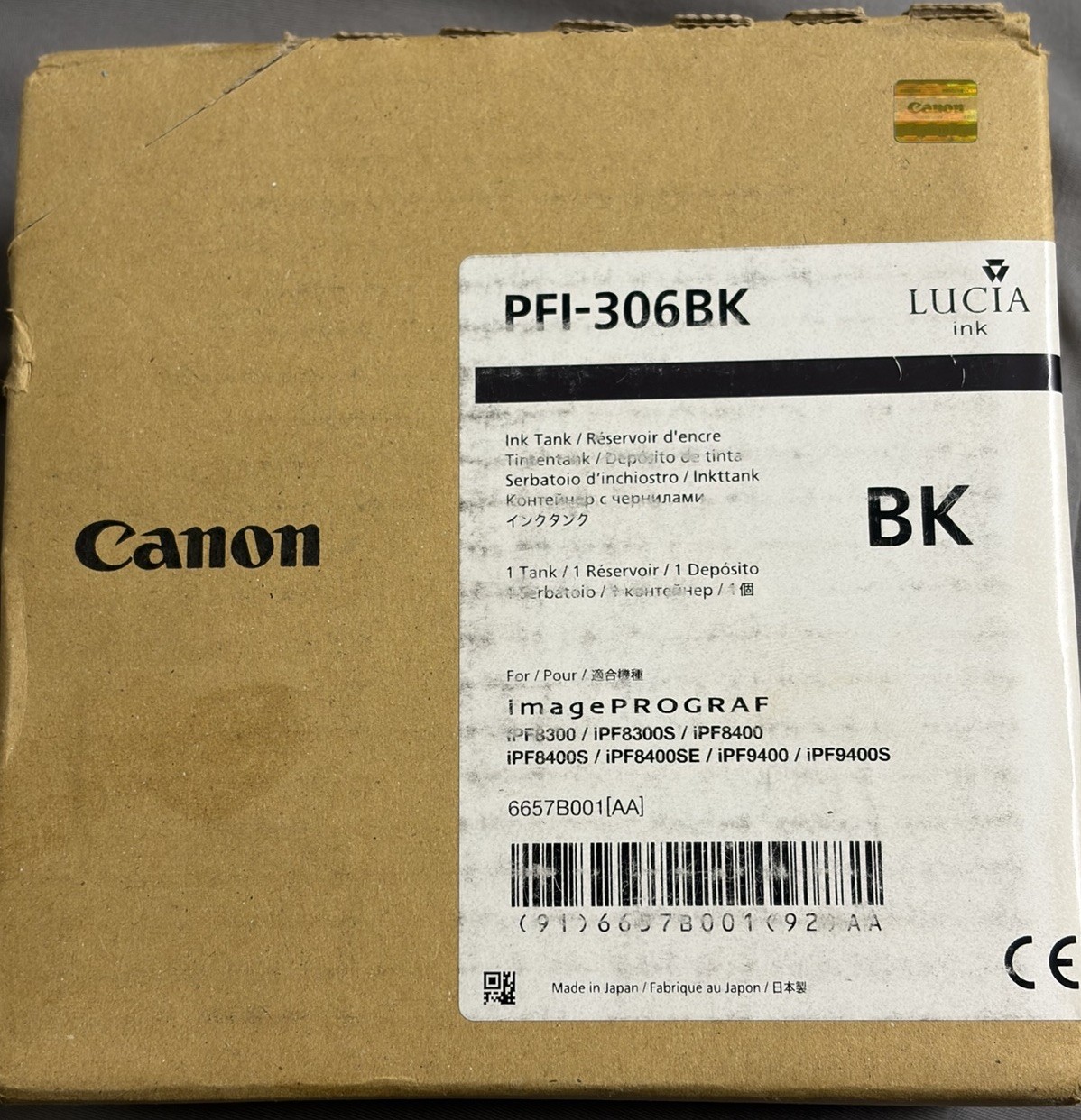 Canon PFI-306BK Black Ink Tank EXPIRES 2016 New Sealed Box