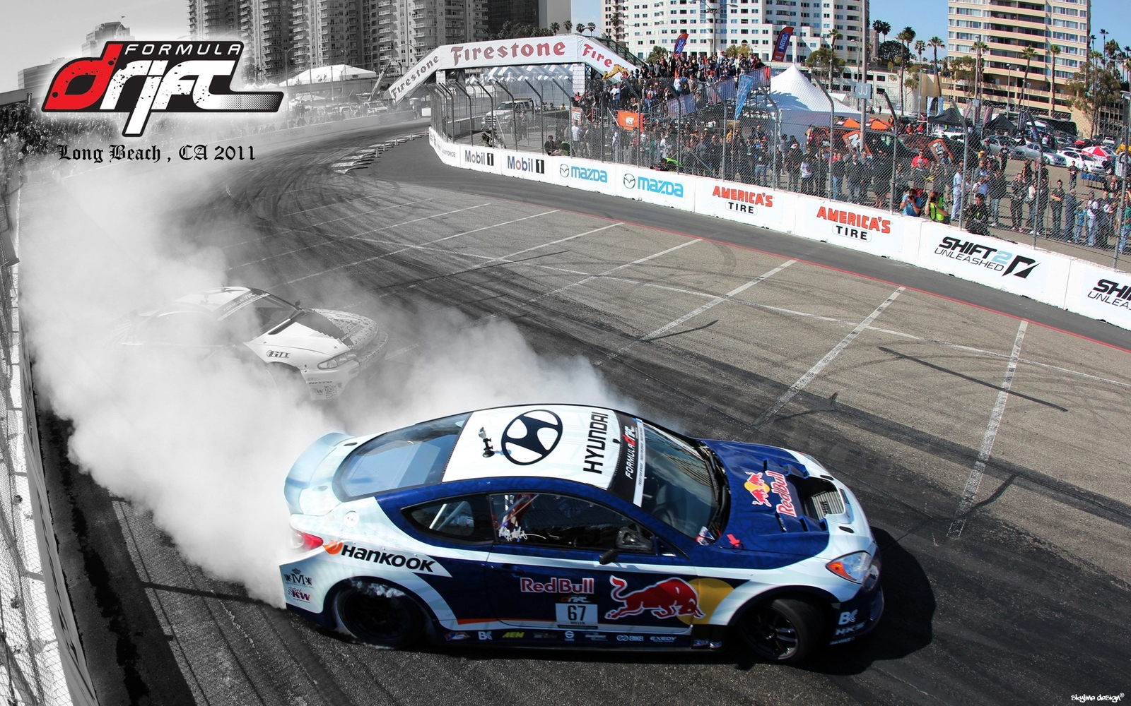 Cars beach drifting racer formula drift hyundai Desk Mat Stitched