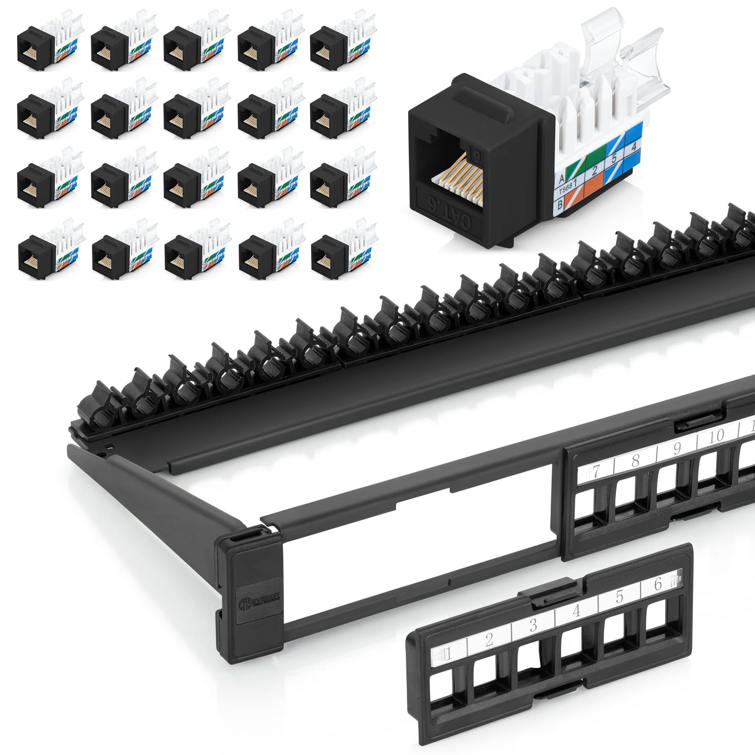 Bundle – 2 Items: 24-Port Keystone Patch Panel + 50 Pack of RJ45 Cat6 Keystone J