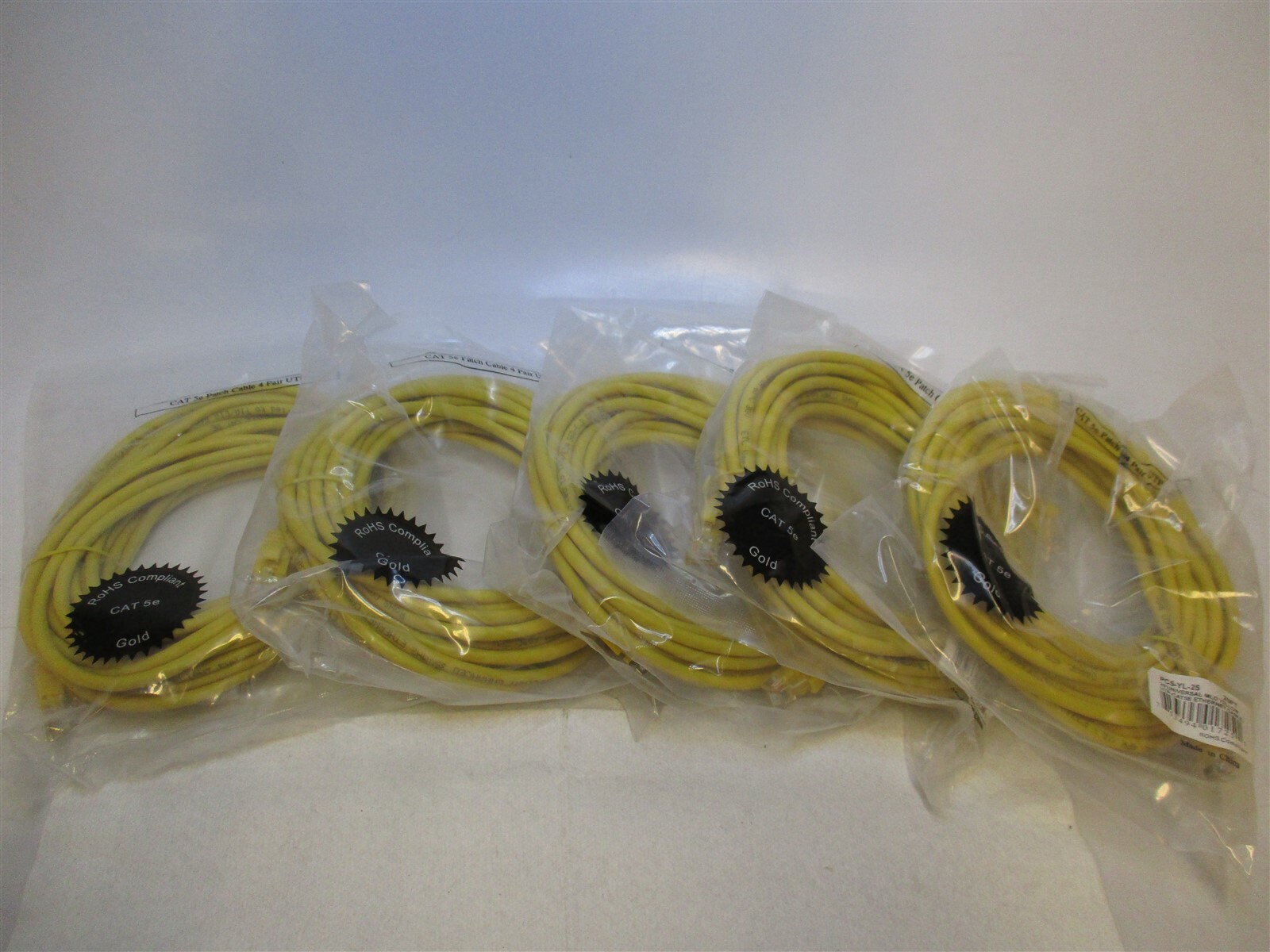 Inland (PC5-YL-25) 25Ft Cat5e Molded Snagless Boot Network Cable - Lot of 5