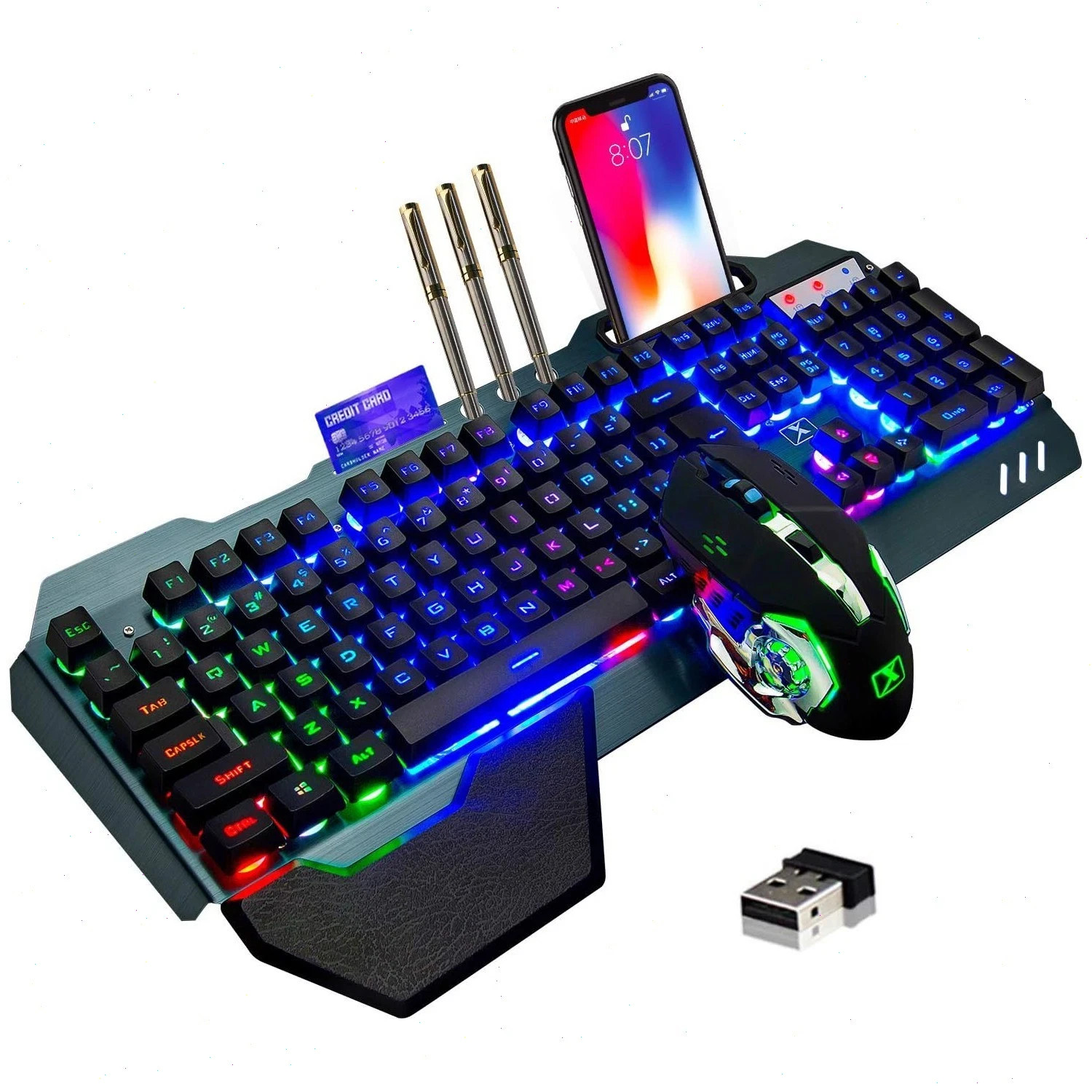 XINMENG K680 Wireless Gaming Keyboard Mouse Combo 104-Key RGB Metal Panel for PC