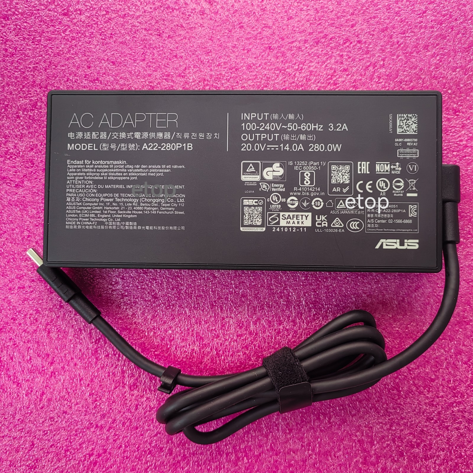 20V 14A A22-280P1B For ASUS ROG Strix G16(2025) G615JMR Rectangle Conn 280W OEM