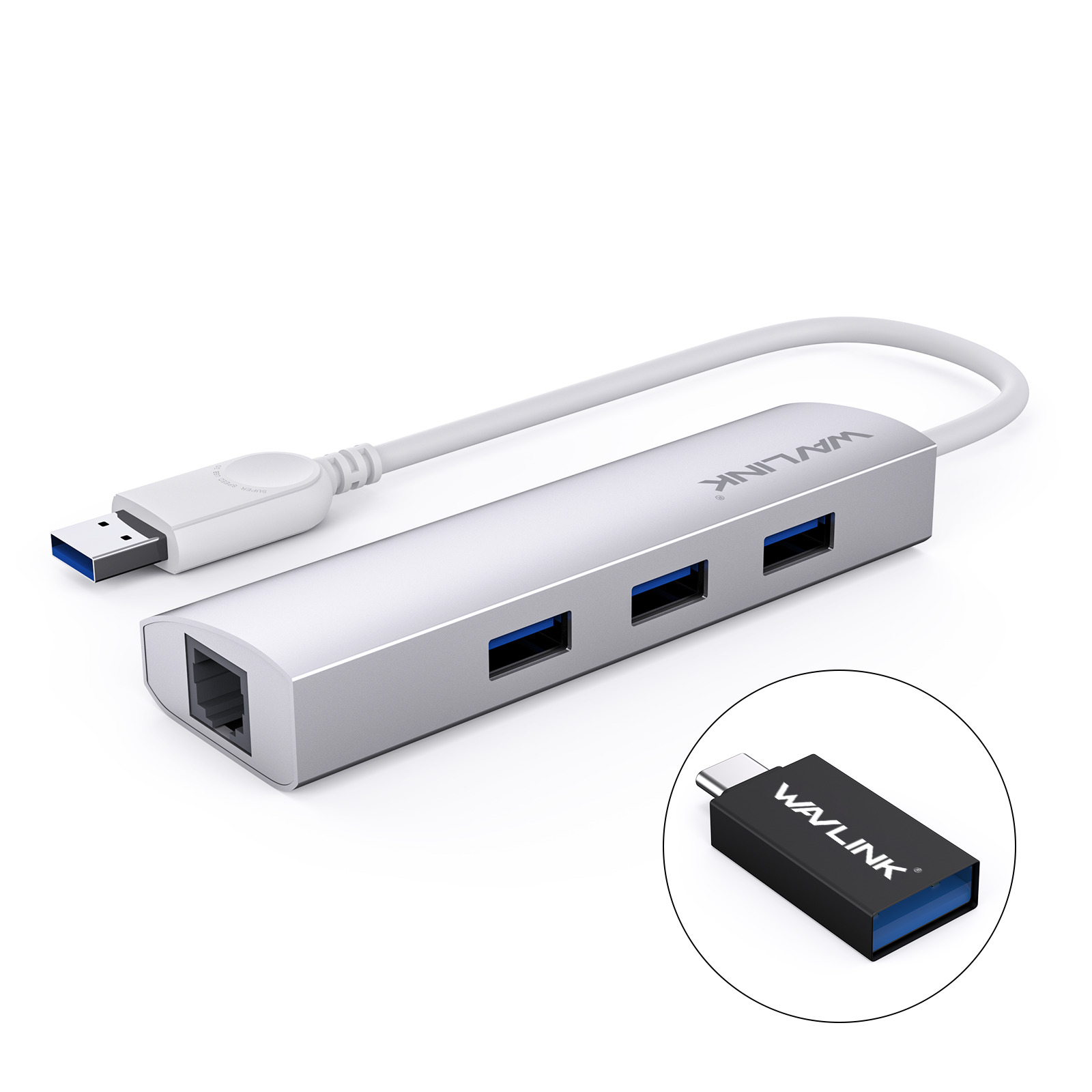 4-Port USB 3.0 Hub Multiport Adapter with RJ45 Gigabit Ethernet for Mac PC XPS