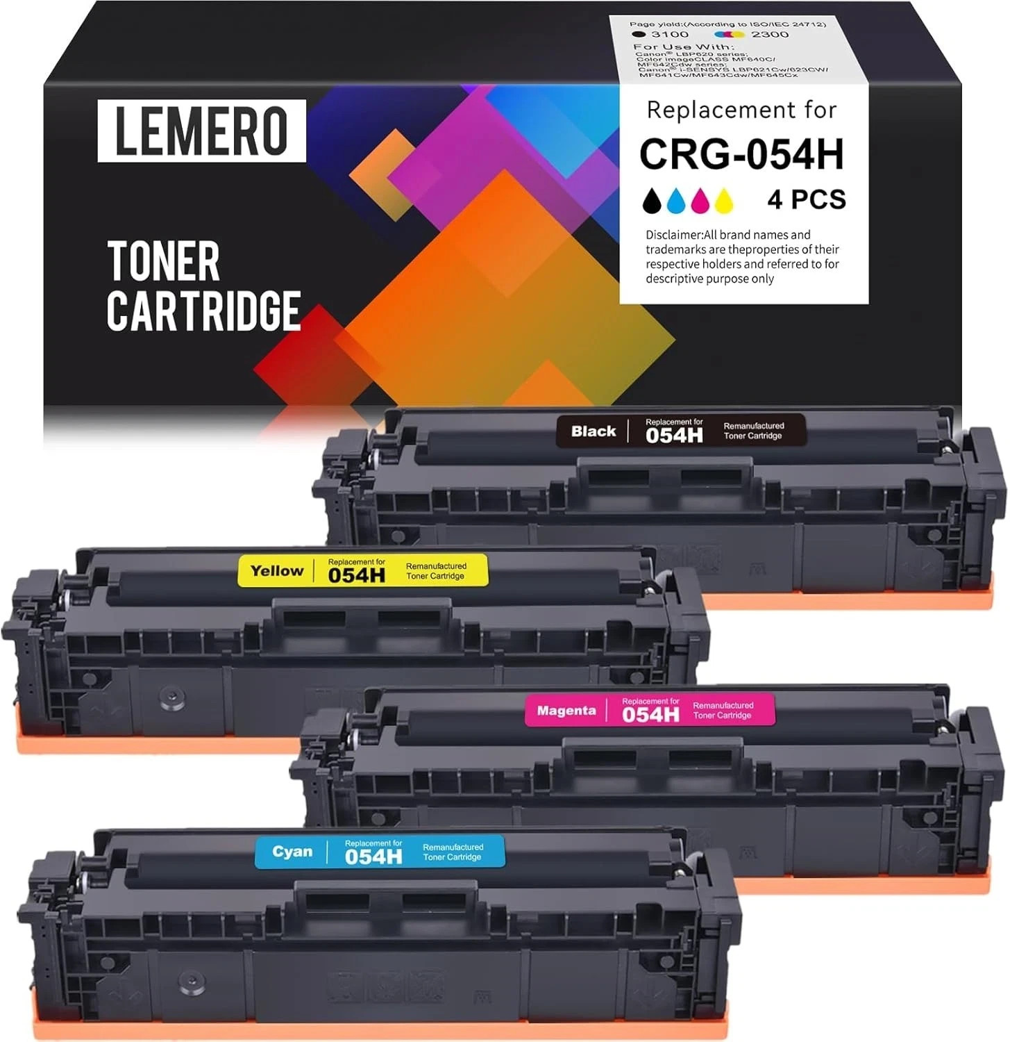 Lemero Replacement for Canon CRG-054HSet  Toner Cartridge 4 pcs