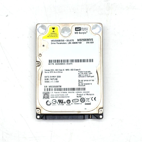 Western Digital 250GB 2.5" SATA Laptop Hard Drive WD2500BEVS-00UST0 Tested Good