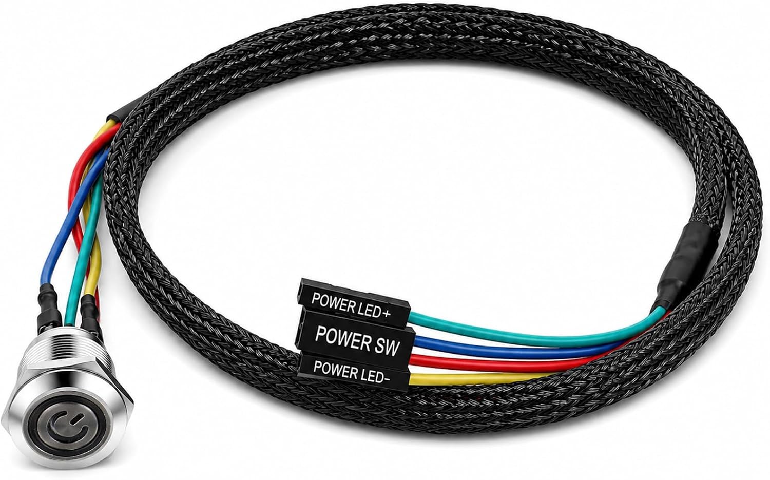 PC Power Button, 12mm Metal PC Case LED Power Buttons Cable