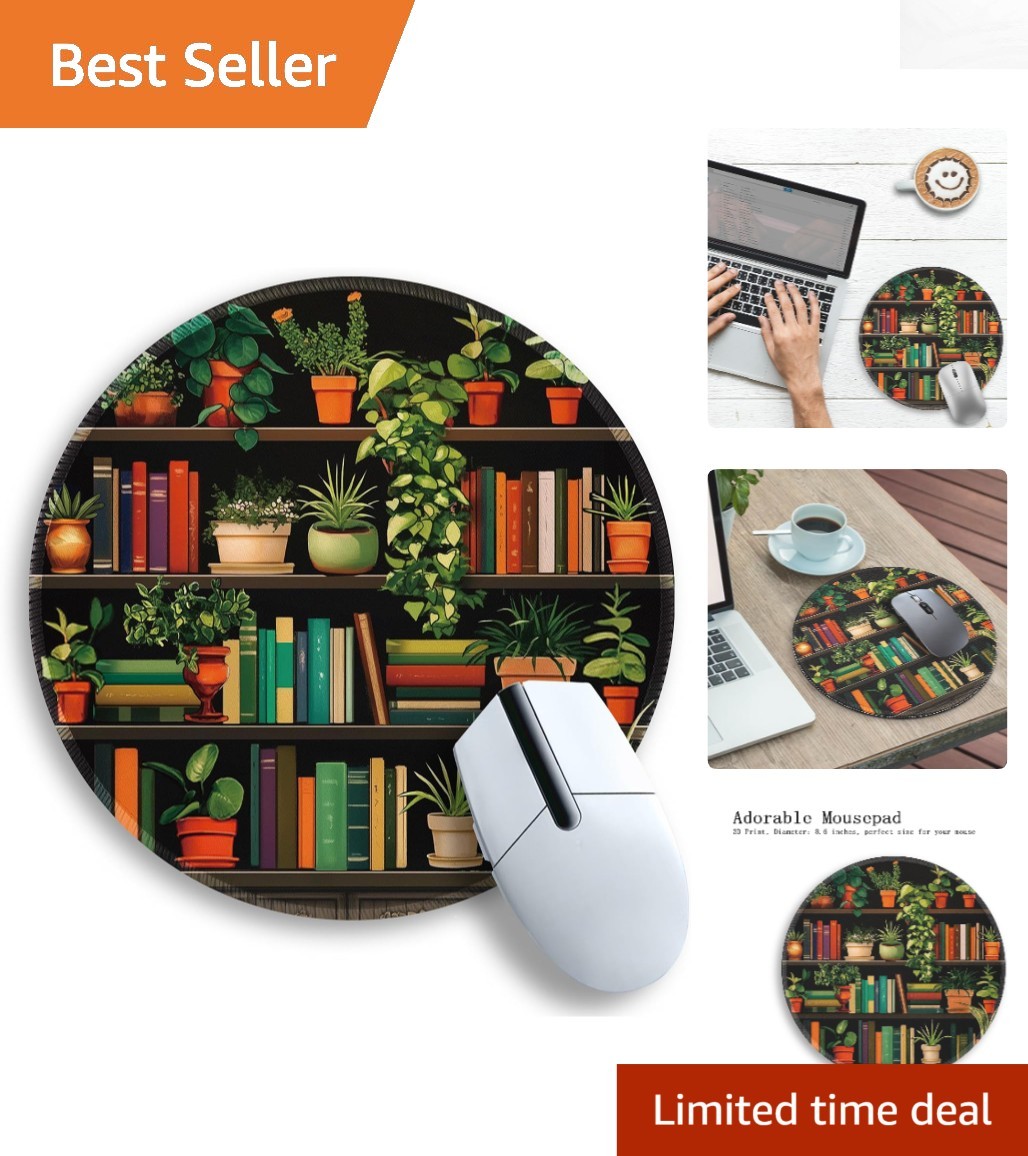 Stylish Round Mouse Pad with Cute Bookshelf Design - Perfect Gift for Any Desk