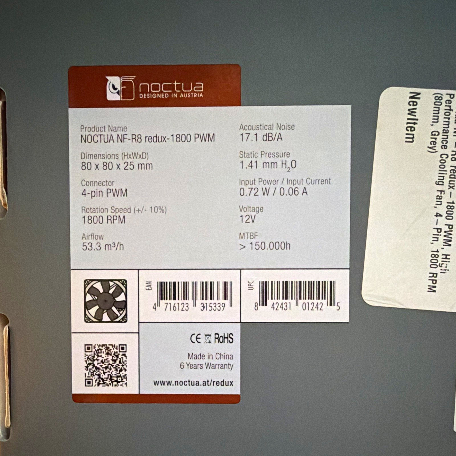Noctua NF-R8 redux-1800 PWM 80mm Case Fan 4-Pin 12V 1800RPM Gray w/ screws (3)