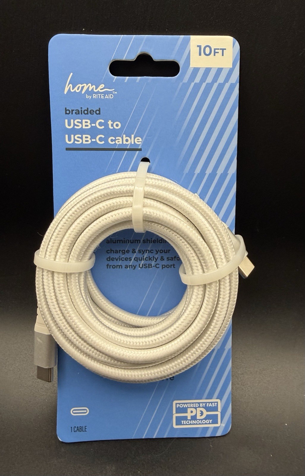 Home by Rite Aid Braided USB-C to USB-C USB Cable 10 ft White