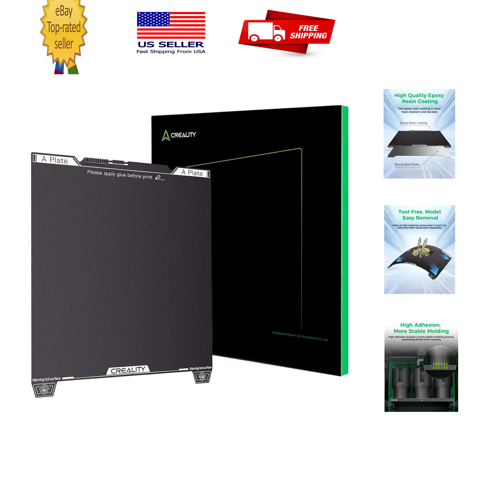 Official K2 SE Build Plate, 235x237mm Textured Epoxy Resin Sheet, Magnetic