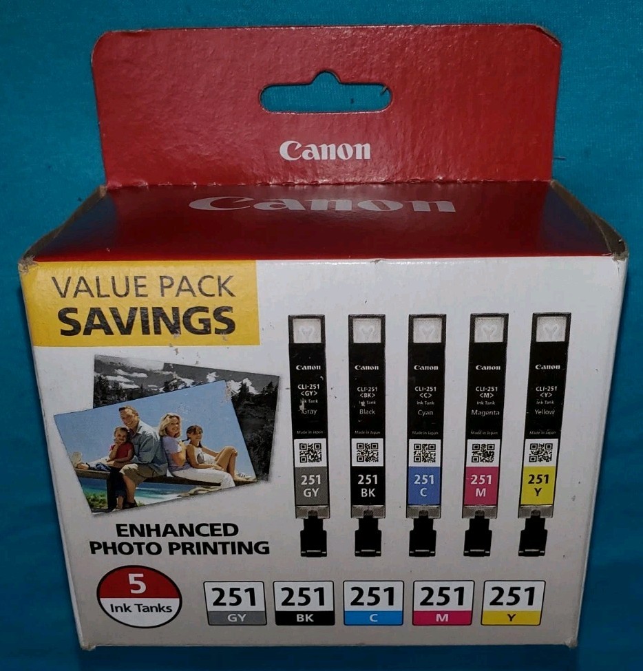 Canon CLI-251 5-Color Ink Tank Value Pack (GY/BK/C/M/Y) Genuine NEW SEALED 