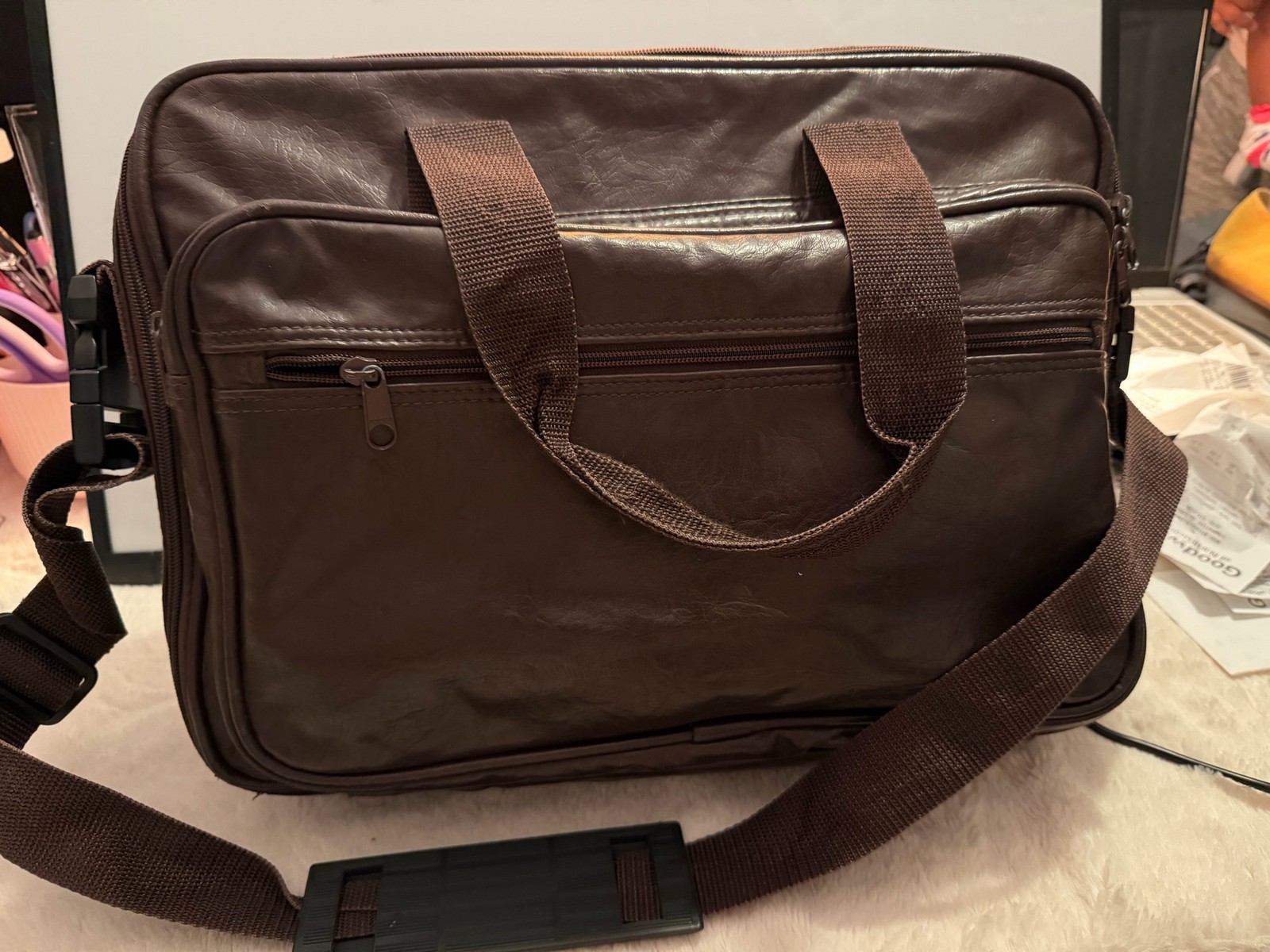 Leather Messenger Bag Briefcase Laptop Satchel Shoulder Strap