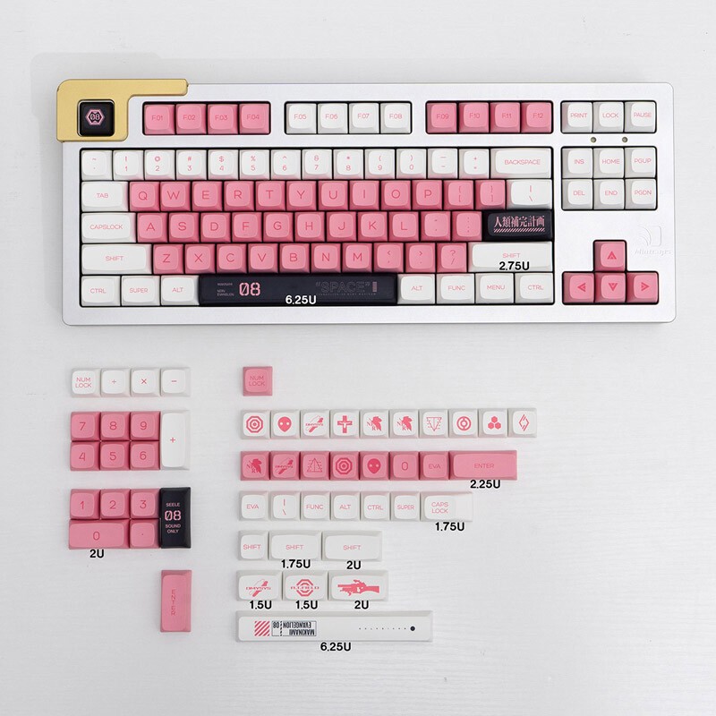 Gmk Copy Eva-08 Pink White Keycap Xda Profile Pbt 138pcs/set Networking Nice