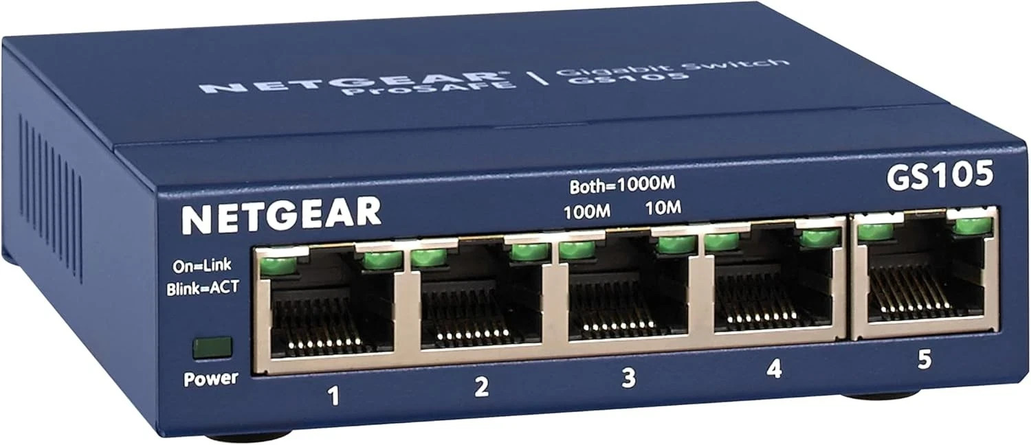 NETGEAR 5 Port Gigabit Ethernet Unmanaged Switch GS105NA Desktop Wall Mount Blue