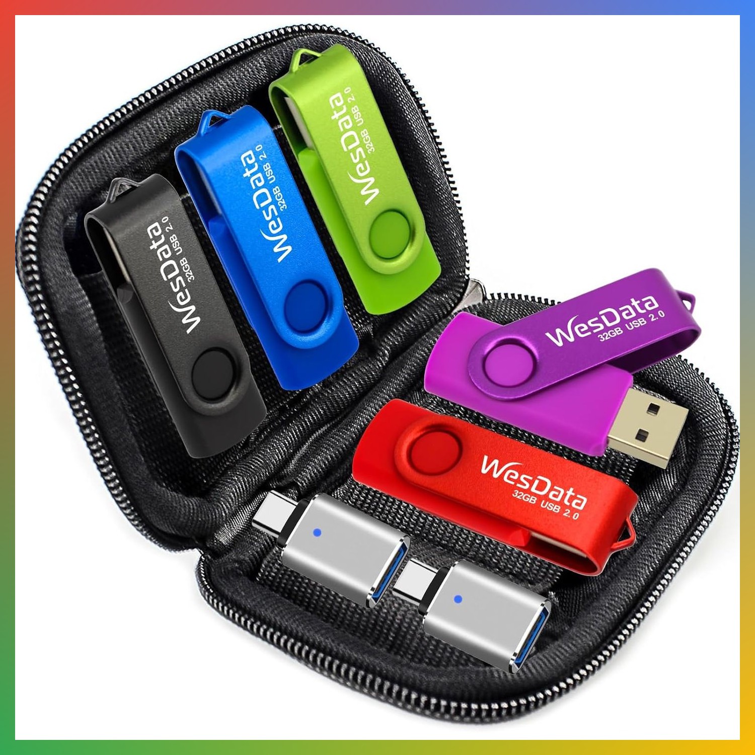 32GB USB Flash Drives 5 Pack USB C Adapters Memory Stick Thumb Drive Storage