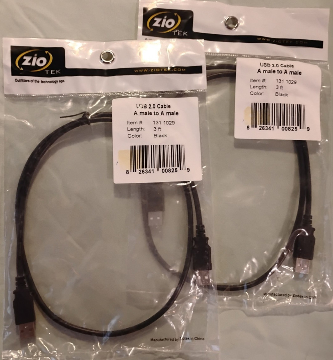 ZIO TEK USB 2.0 A MALE TO A MALE 3' LENGTH #131 1029 LOT OF TWO (2) NEW