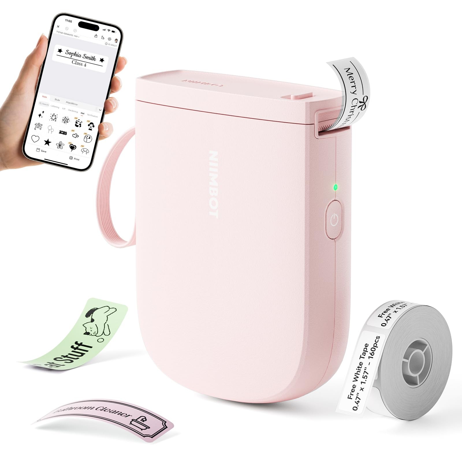 D11 Upgraded Version 300 DPI Label Maker with Tape, Pink