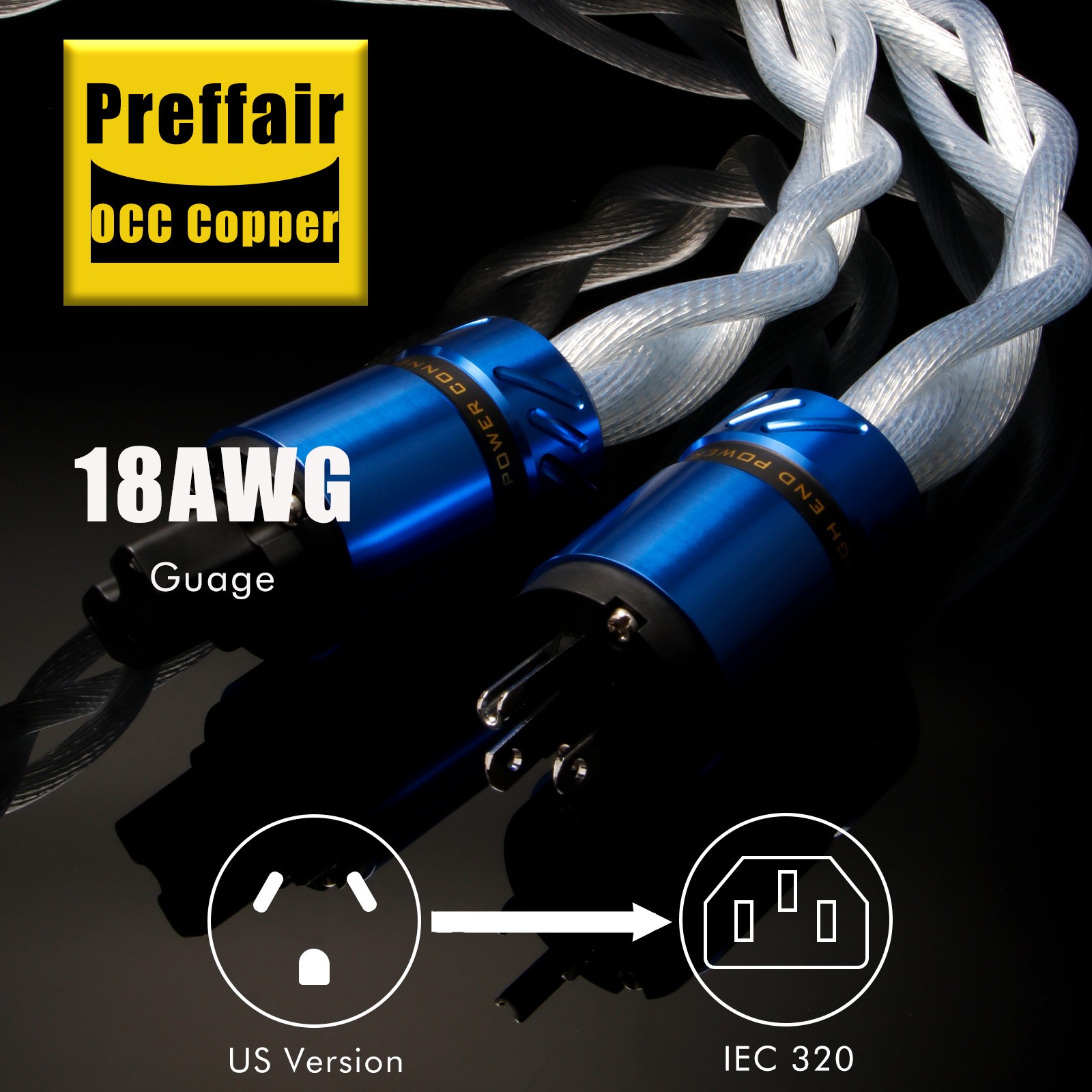 Preffair Audiophile Silver Plate OCC Power Cable US EU Schuko Mains Supply Cord