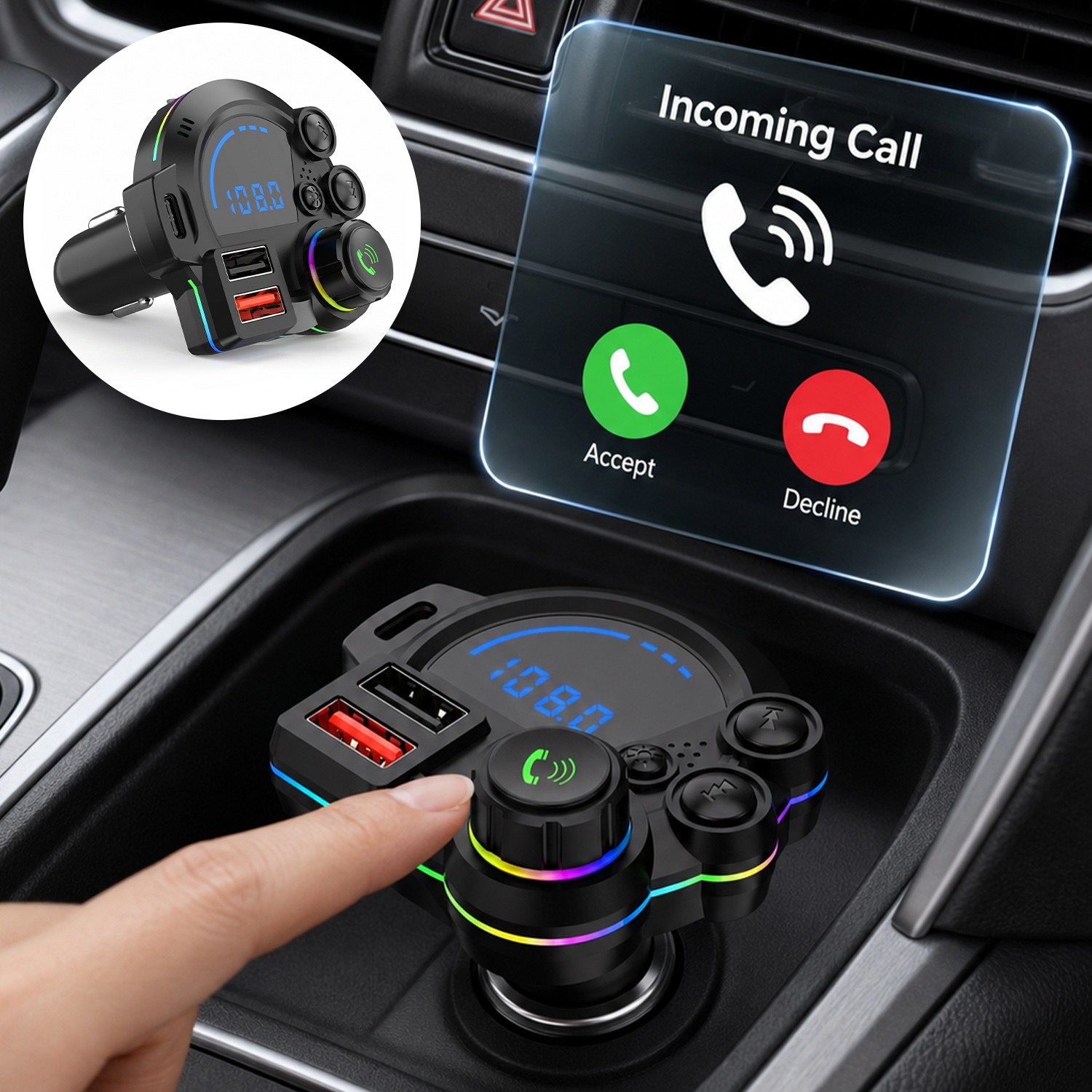 2USB Bluetooth 5.3 Car Wireless FM Transmitter Adapter QC3.0 + PD20W Fast Charge
