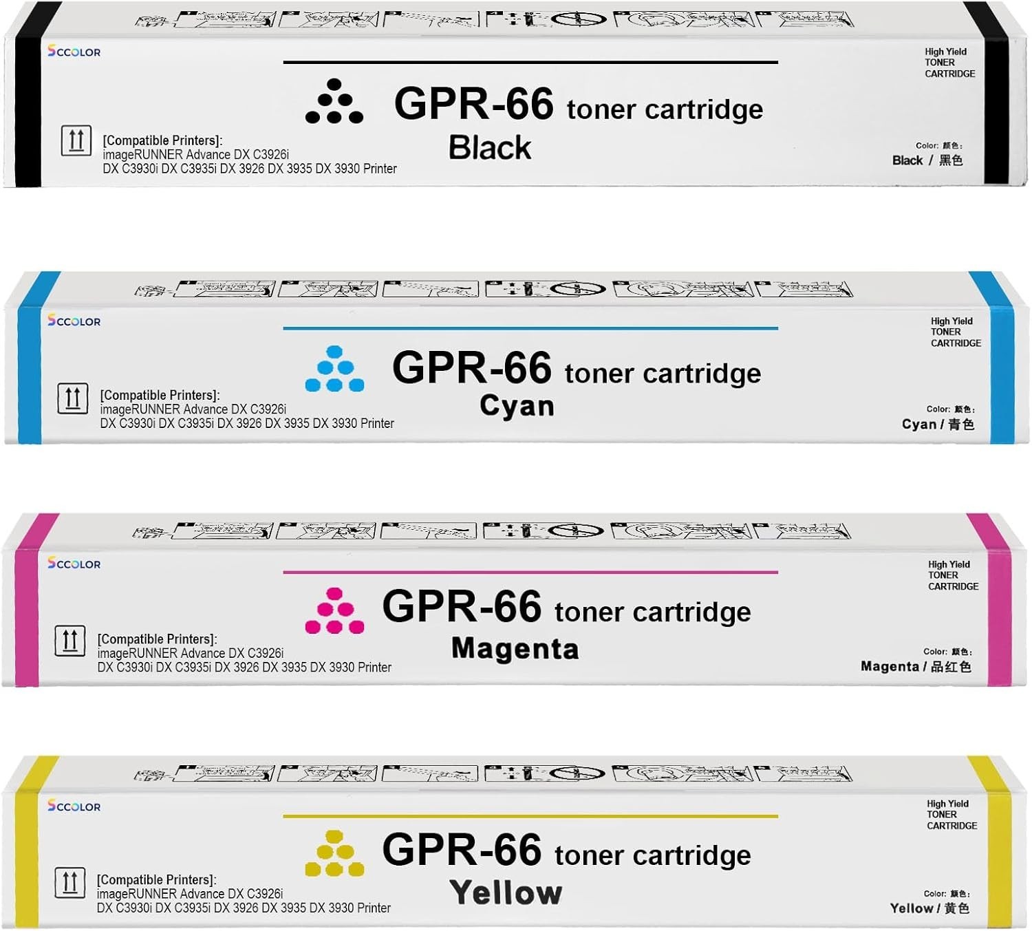GPR-66 GPR66 Toner 4 Pack CMYK Direct Replacement for Canon imageRUNNER DX