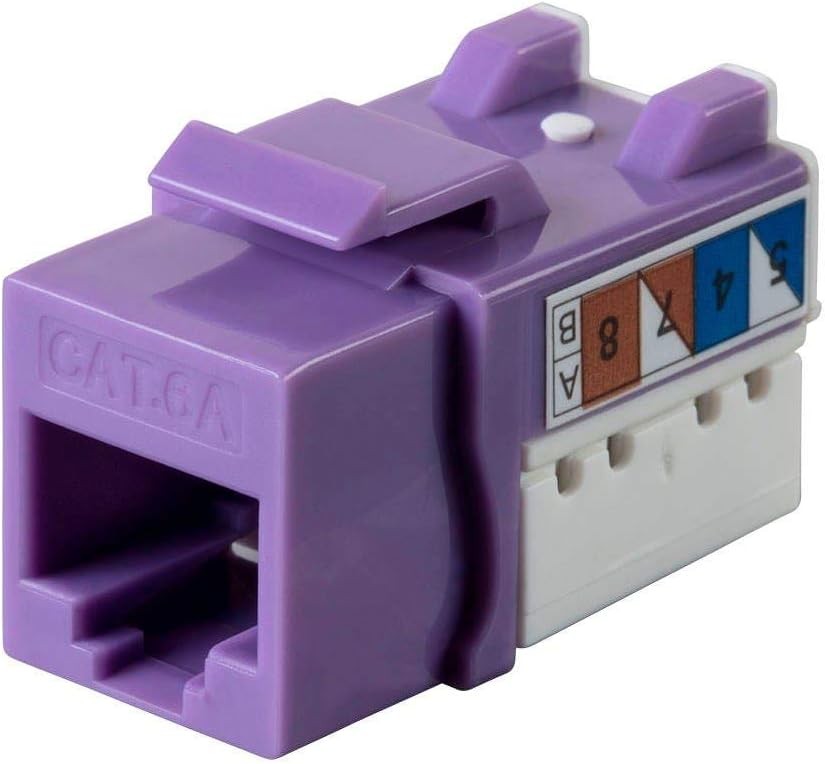 (5 pcs.) Monoprice Cat6A 90° Unshielded Punch Down Keystone Jack, Purple, 5-pack