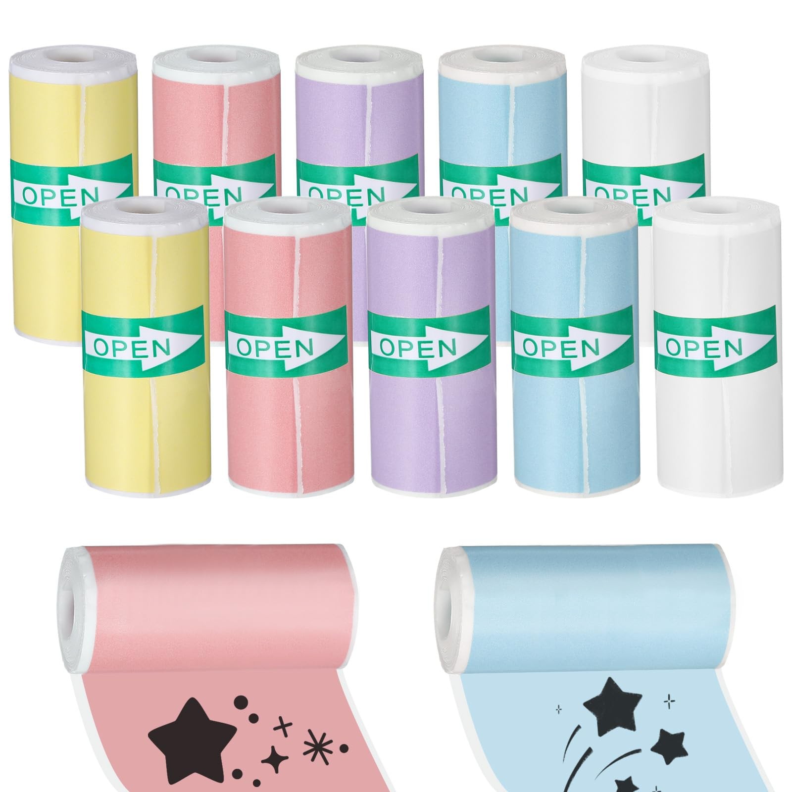 10 Rolls Colorful Mini Printer Sticker Paper, Self-Adhesive Thermal Printer P...