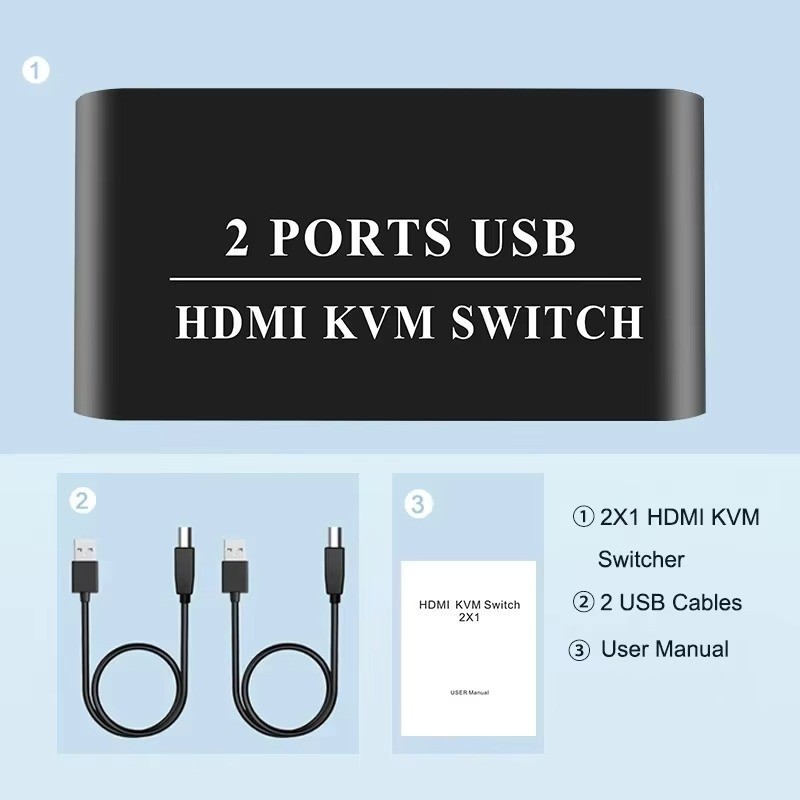 wiistar HDMI KVM Switch 2x1 USB 2.0 Switcher for 2 PC Share Mouse Keyboard 4K