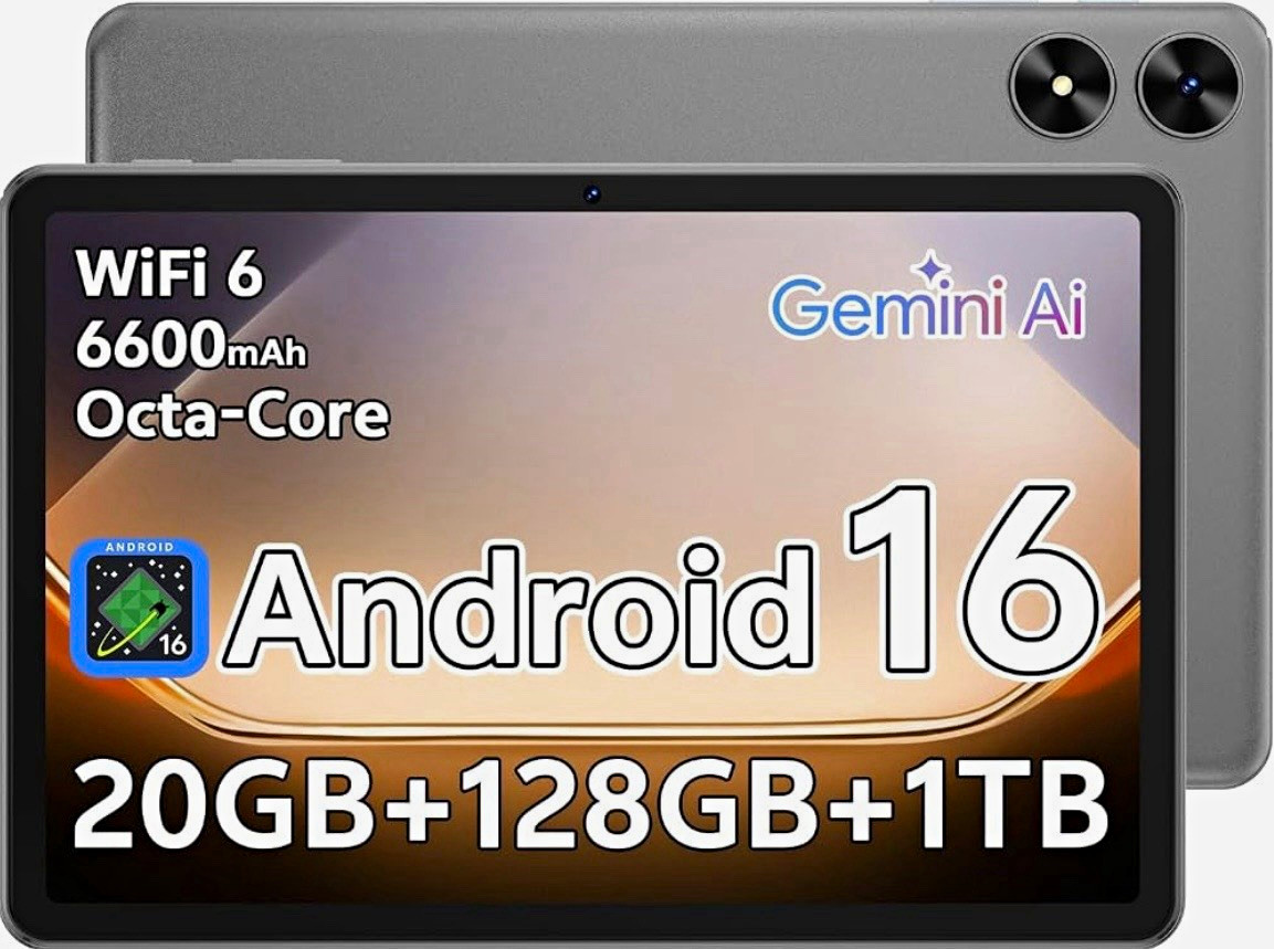 Android 16 Tablet 10.1in 128GB 20GB RAM Unisoc T7250 Gray Wi-Fi