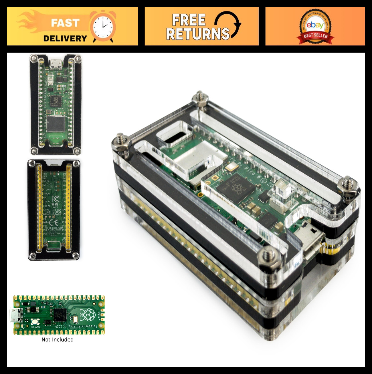 Zebra Pico W Case for Raspberry Pi Pico W/Pico 2/Pico 2W - Durable & Stylish Enc