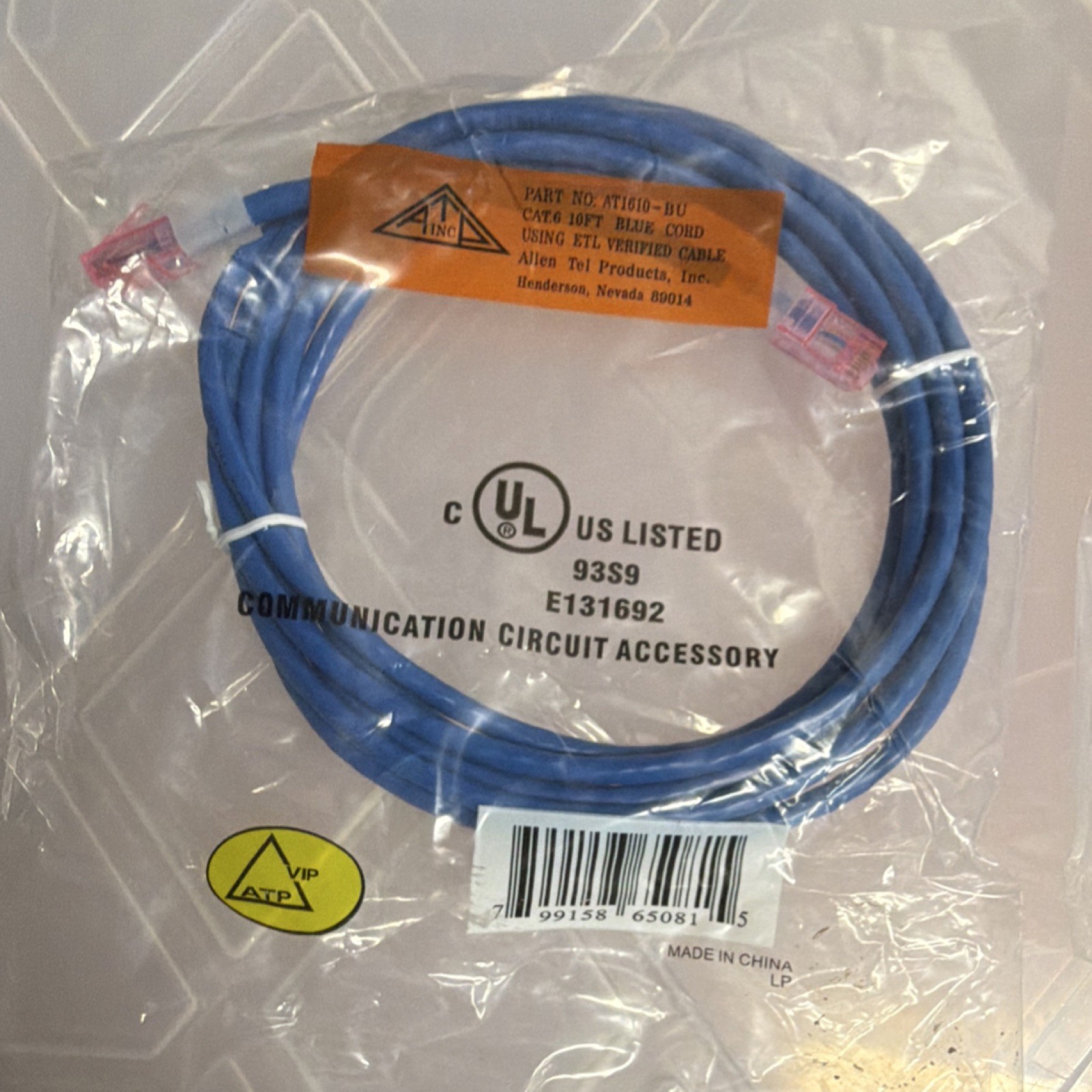 ATP Cat6 10ft Blue Ethernet Patch Cable RJ-45 AT1610-BU