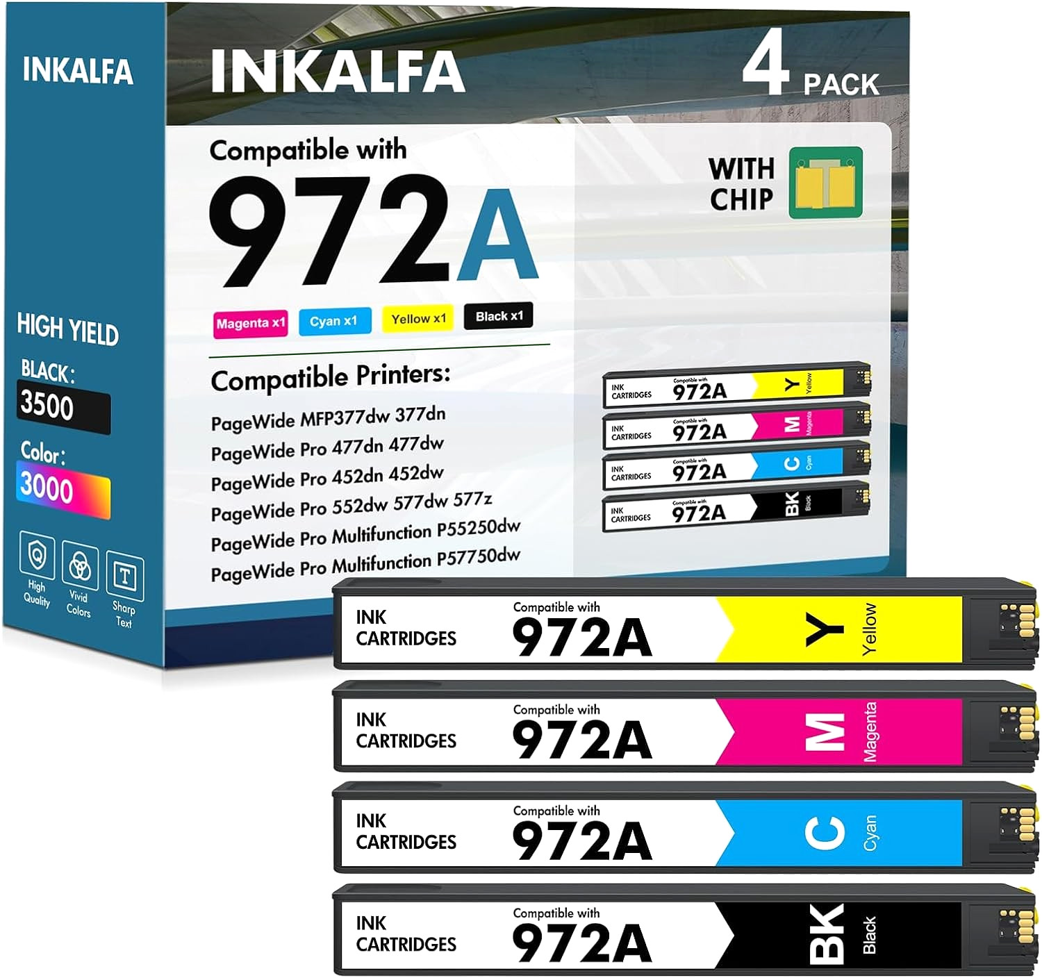 972A Cartridges for HP PageWide Pro 477dw/477dn/452dn/452dw/552dn/552dw/P55250dw
