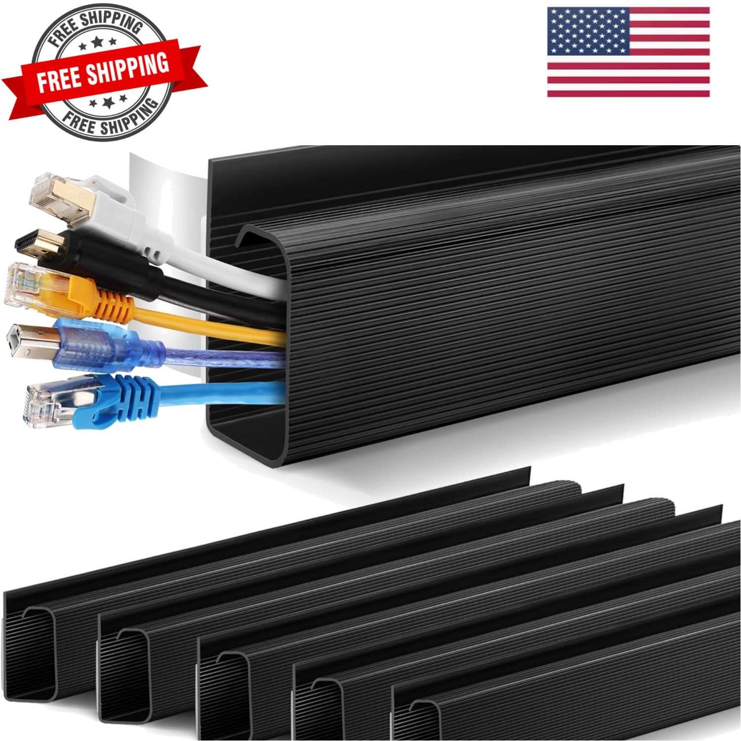 Cable Management Under Desk 94.5in 6X L15.8in J Channel, Cord Organizer for D...