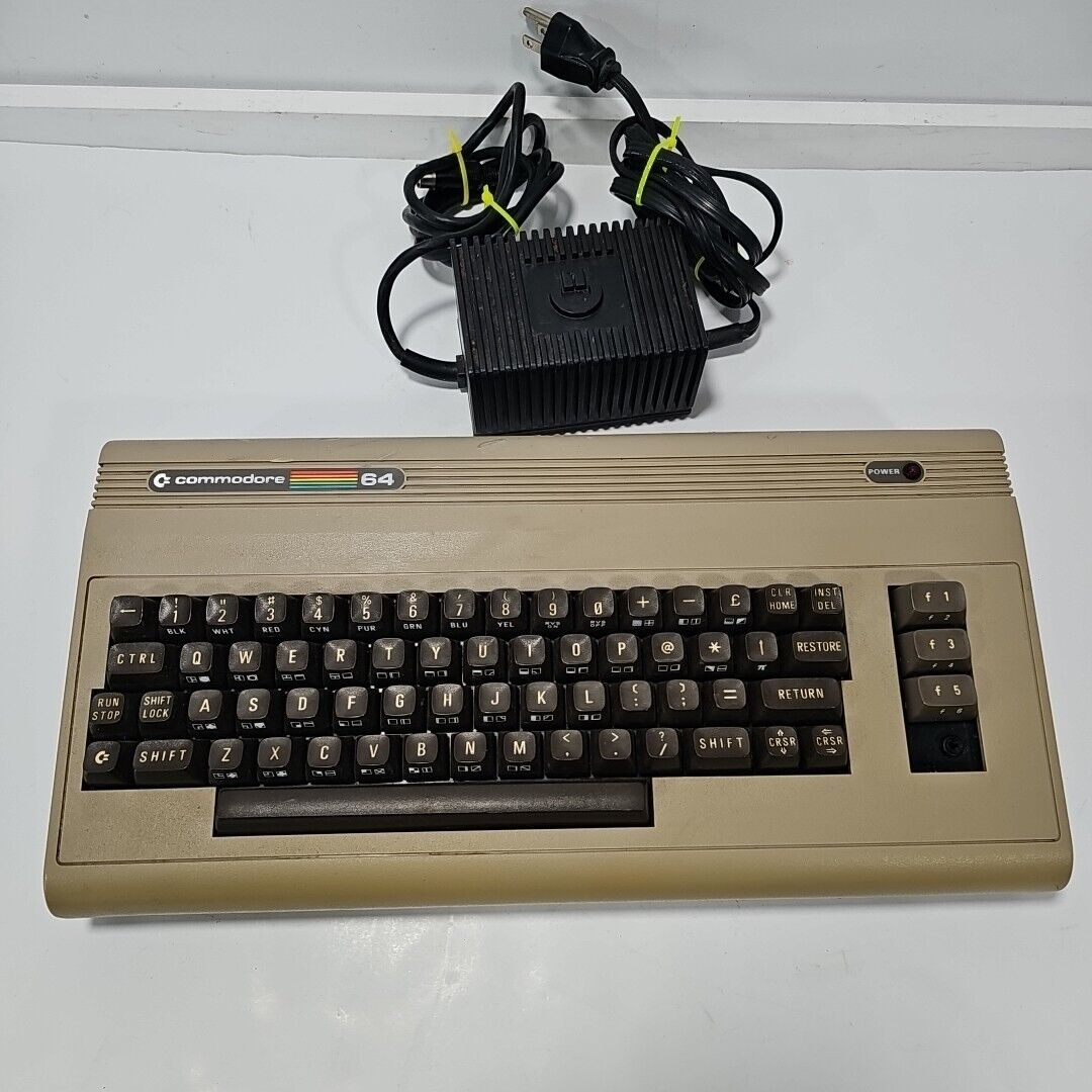 Commadore 64 Computer Keyboard And Original Powerchord Vtg 1 Missing Key