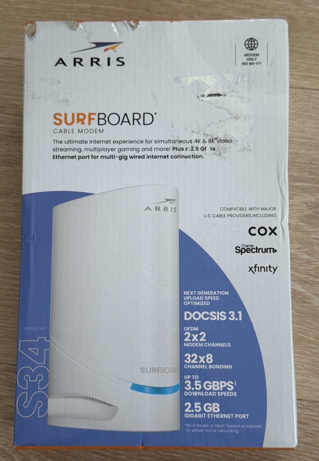 ARRIS SURFboard S34 DOCSIS 3.1 Multi-Gig Cable Modem, 2.5Gbps + 1Gbps Ethernet