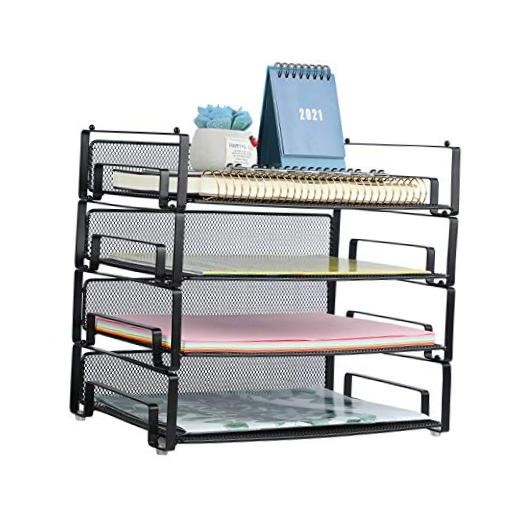 Stackable Letter Paper Tray, Desk File Organizer Paper Sorter for Pack of 4
