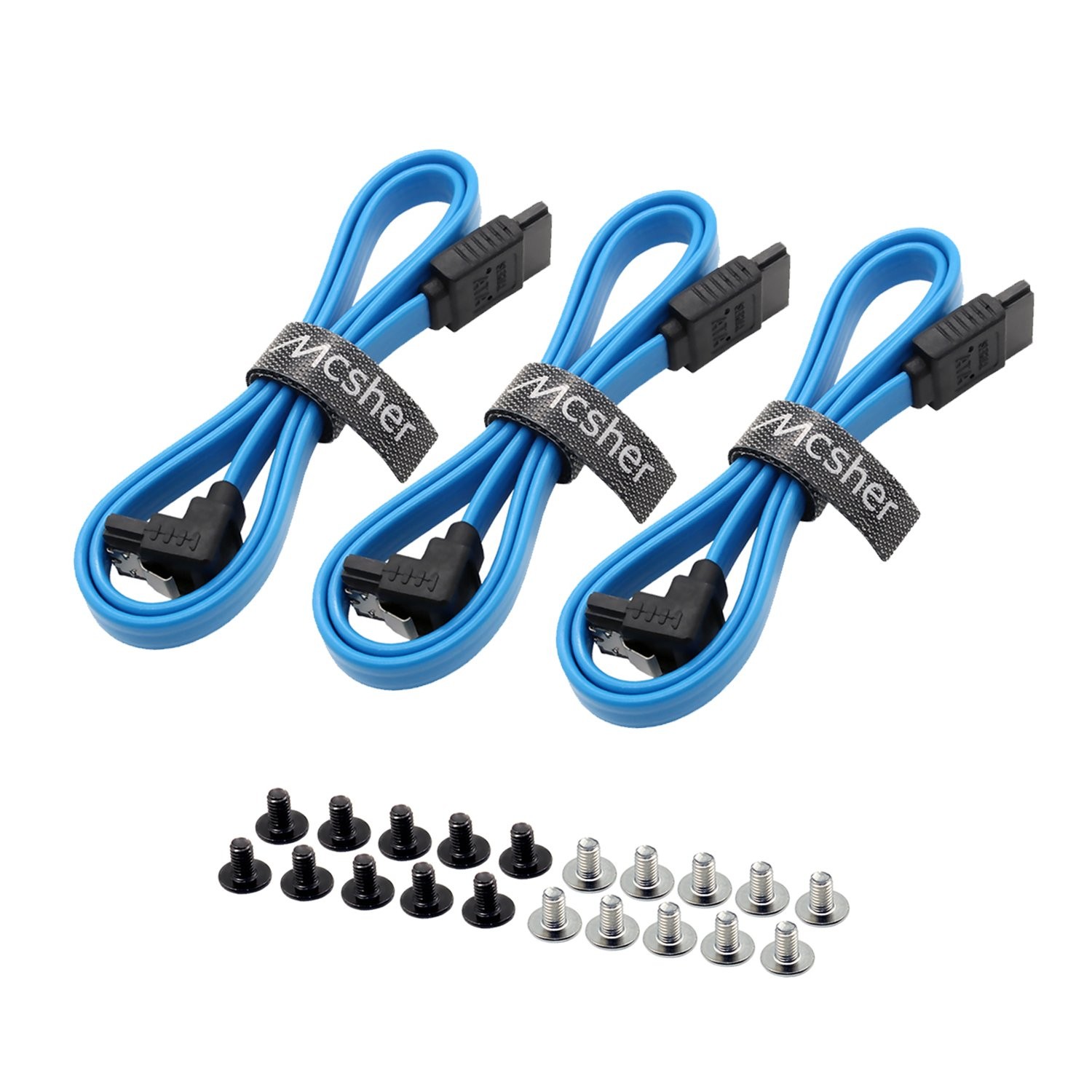 3 Pack 20 Inch SATA III 6Gbps Data Cable 90 Degree Plug Locking Latch