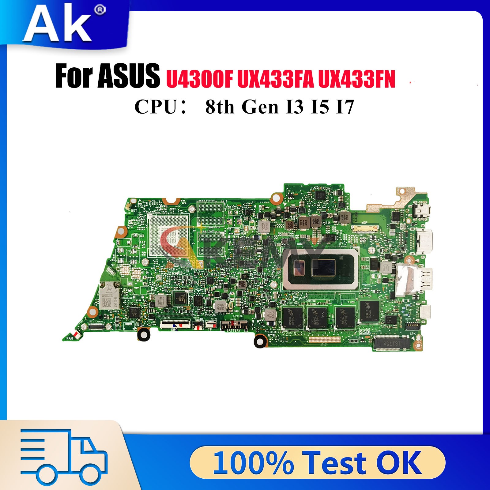 UX433FA Laptop Motherboard For ASUS UX433FN U4300F Mainboard W/ I3 I5 I7 CPU